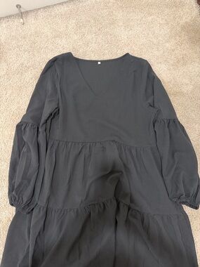 Amazon Black Long Sleeve Tiered V-Neck Maxi Dress